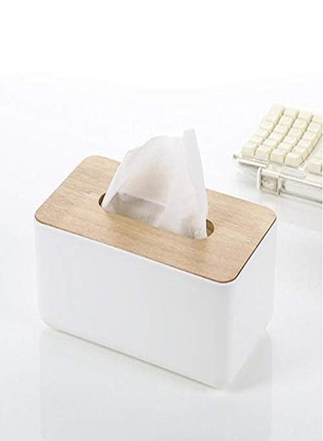 CLOUDTAIL CHOICE 1pc Square Shape Wooden Cover Plastic Tissue Box Holder | Paper Napkin Holder Case | Tissue Holder Dispenser Organizer for Car Decor Home Room Hotel - Image 2